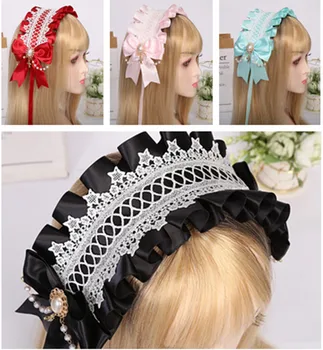 Japonski ins Lolita punca tkanine, rešetke čipke loka ostra glavo hairband pribor za lase modeliranje pomožne ostra debelo