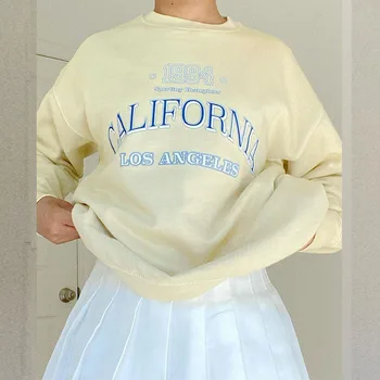 LOS ANGELES Moda Ulične Majica Runo Debela Ženska Pozimi Vrhovi Pismo Tiskanja Plus Velikost Crewneck Majica Najstniki Dekle