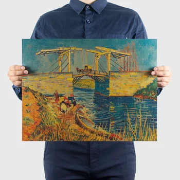 Van Gogh Oljna slika, Cafe, Dekorativno Slikarstvo Nostalgično Doma Dekoracijo Retro Kraft papir, Kraft Papir za Plakat Slikarstvo Stenske Nalepke 36*47 cm
