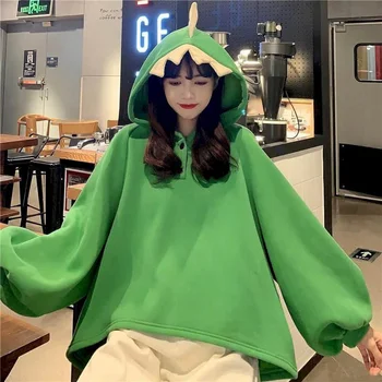 Dinozaver Majica Ženske Hoodies 2022 Svoboden Korejski Kiparstvo Prijateljice Jeseni, Pozimi Sestre Obleko Plus Hooded Runo Suknjič