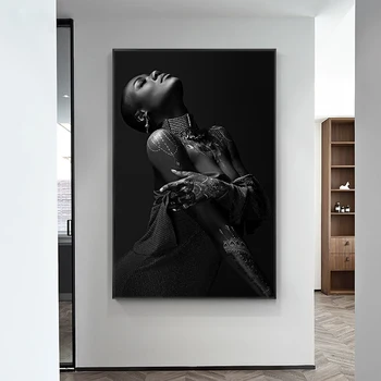 Gola Ženska, Oljna slika na Platnu Plakatov in Fotografij Afriško Črno Skandinavskih Stenskih slikah, za dnevni sobi Doma Dekor