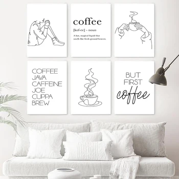 Nordijska Kava Bar Prijavite Steni Sliko Umetnosti Tiskanje Črno Belo Minimalističen Kuhinja Umetniško Platno Cafe, Trgovina Plakat Wall Art DecorPainting