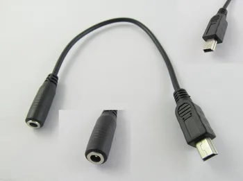 1pc DC Napajalni Priključek 3,5 mm Ženski x1.35mm, da USB Mini 5 Pin Moški Kabel 20 cm Črni