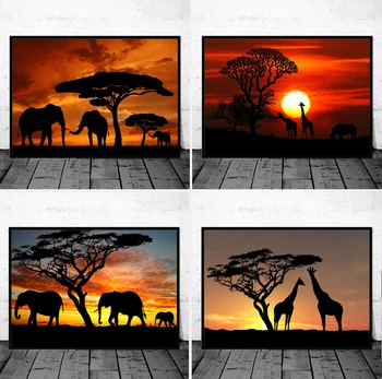 Afriške Živali Slon V Sunset Platno Slikarstvo Plakatov in Fotografij Wall Art Slike za Dnevni Sobi Doma Dekor