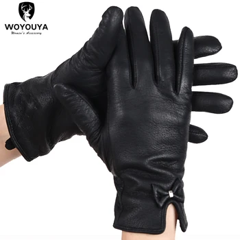 Novo Udobno jelenove kože Ženske rokavice črno Pravega Usnja, usnjene rokavice ženske toplo pozimi rokavice ženske-2264