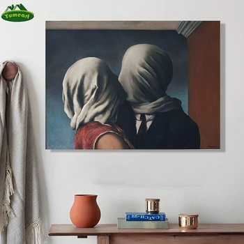 YUMEART Umetnine Razmnoževanje Umetnik Magritte Poljub Plakatov in Fotografij Platno Umetniško Slikarstvo Stenske Slike Sodobne Dom Dekor