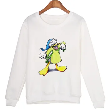 Grafika, Risanke, Donald Duck Tiskanje Joker Trend Puloverju Majica Bele Kawaii Ženske Priložnostne Dolg Rokav Vrhovi Hoodies