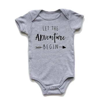 Newborn Baby Oblačila Kratek Rokav Dekle, Fant Oblačila Naj Se Avantura Začne Design Bombaž Kostume Belo Baby Bodysuit Romper