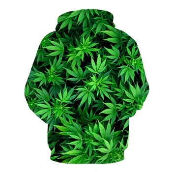 Zeleni listi, 3d Tiskanih moški pulover s kapuco harajuku plevel hoodies Priložnostne fashion Majica Rose cvet Puloverju Smešno slog jakna