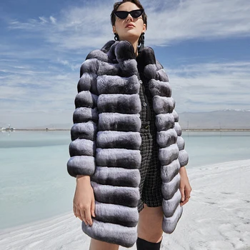 2020 Nov Slog Mid-dolžina Krzno Plašč Zimski Klasična Moda Rex Zajec Krzno Suknjič Chinchilla Barve Visoke Kakovosti