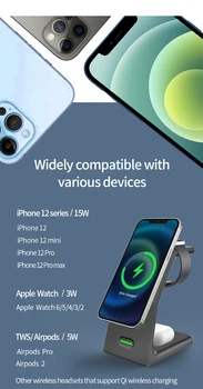 3 v 1, 15W Magnetni Brezžični Polnilnik Za Mag varno Iphone 12 Mini Pro MAX Hitro polnilno Postajo Airpods Apple Watch Imetniku
