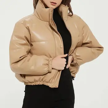 Ženske jakne 2022 mode pu usnje toplo zimo kratke jakne slim barva priložnostne plašči ženski modni jakna ženske