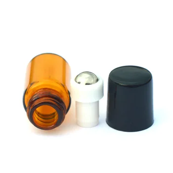 100 kozarcev 2ml Mini Amber Valj Steklena Tehtnica se lahko ponovno polnijo Eterično Olje Parfum Majhen Vzorec Roll-on Steklenico S Črno Plastično Zaporko