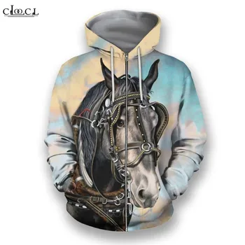CLOOCL Konj Serije Zadrgo Kapuco Živali Moških Oblačil 3D Tiskanja Modela Žepi Priložnostne Vrhovi Unisex Sweatshirts