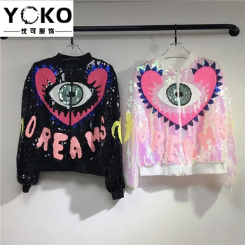 YOKO Spomladi in jeseni nov modni črke tiste divje dolgimi rokavi jakno jopico majica majhen plašč baseball enotni ženski