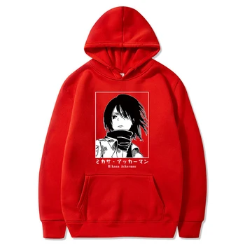 Anime Napad na Titan Hoodie Manga Mikasa Ackerman Grafični Tees Shingeki Ne Kyojin Streetswear Hoodies Moški Harajuku Šport