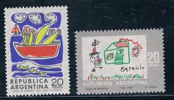 2Pcs/Nastavite Novo Argentina Post Žiga 1968 Otrok Slikarstvo Znamk BREZ prilepke
