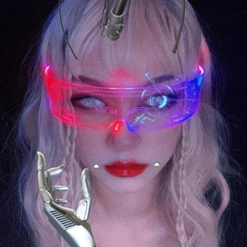 Cyberpunk Led Očala Osvetljeni 7 Barv 4 Načini za ponovno Polnjenje Buljiti Punk stil Očala za Ženske, Moške Tehnologije Prihodnosti Slog