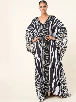 Fitshinling Zebra Prugasta Oversize Dolgo Obleko Plaži, Izlet Poletnih Oblačil Za Ženske Boho Letnik Črno Belo Haljo Počitnice Pareo