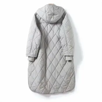 2021 Pozimi Prešite napihovalka jakna Ženske Sivo Toplo Hooded Ženski Dolgo oblazinjeni bombaž plašč Parkas Jeseni Outwear Elegantna INKEO 1O080