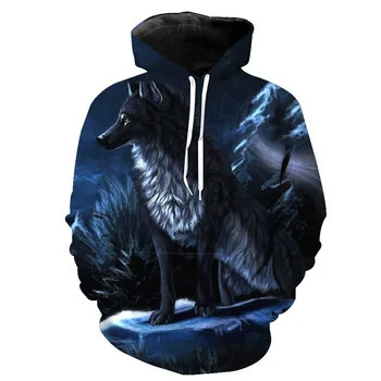 2021 Novo Wolf 3D Tiskanja Hoodie Majica Moški pulover s kapuco Jesen/Zima Hip Hop Top Casual Moški pulover s kapuco