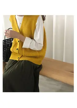 Pleteni Pulover Telovnik Ženske Mehko Elastično Preprosto Osnovno Dnevno Proti-vrat Trdna Open-stitch Ženski Street nositi Letnik korejski Vse-ujemanje