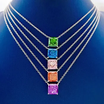 KQDANCE 2Ct Simulirani smaragdno modro roza moissanite Diamanti zelena/oranžna, kamni obeski 925 sterling srebrni Nakit, Ogrlice