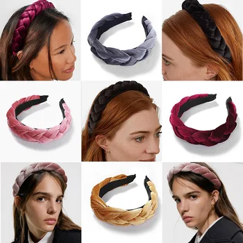 Trdna Široko Žamet Debel Oblazinjeni Glavo Bezels Saten Svila Hairbands za Ženske Dekle Twist Pleteni Lase Pribor za Lase Obroče