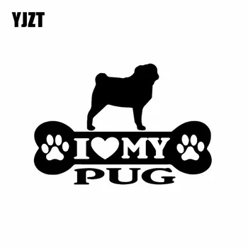 YJZT 14.9X10.2 CM I Love My Pug Kosti Avto Nalepke Pug Dog Vinilne Nalepke Art Decor Črno/Srebrna, C24-1525