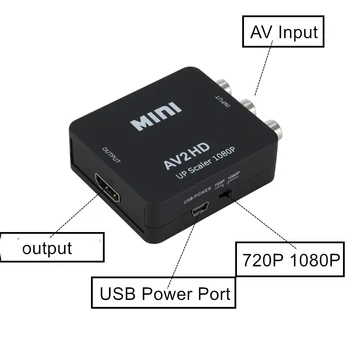 1080P Full HD AV za HDMI je Združljiv Moški-Ženska Mini Converter za PS 3 PC Računalnik, Projektor Monitor AV2HDMI-Združljiv Polje
