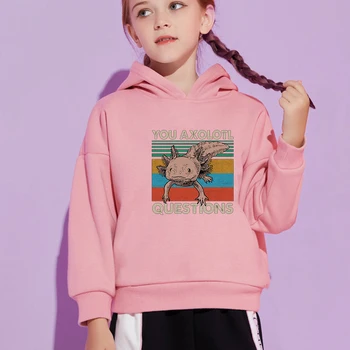 Nova Vas Axolotl Vprašanja Otrok Hoodies Printrd Dolg Rokav Vrhovi Otroci Kawaii Risanka Majica Harajuku Ulica Modnih Oblačil