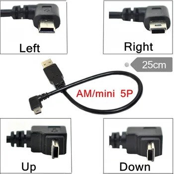 Kabel Mini USB Combo Mini USB pravim Kotom na & Levi Kota Moški na USB Tip A 2.0 pravim Kotom Moški Sinhronizacijo Podatkov in Polnjenje Kabel 0,25 M