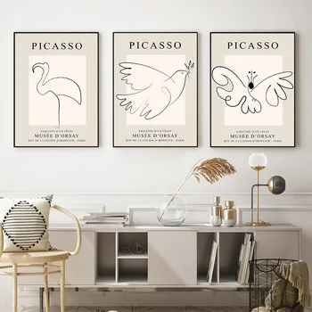 Nordijska Minimalističen Picasso Živali Natisne Črtna Risba Platno Umetniško Slikarstvo Skandinavskih Bež Plakat Wall Art Slike Doma Dekor
