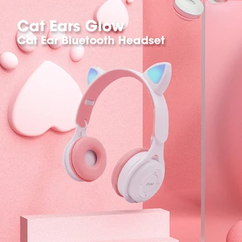 LED Bluetooth Slušalke Zložljive Roza Luštna Mačka Ušesa, Stereo Slušalke, Brezžične Glasbe, Gaming Slušalke Z Mikrofonom Pisane Luči