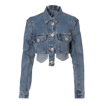 Nov slog, ki je na zalogi, visoko pasu votlih iz mini jeans jakno modnega jeansa plašč