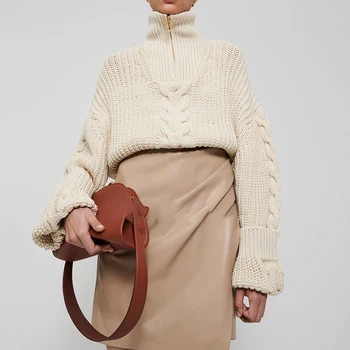 GALCAUR korejski Moda Ohlapen Pulover Za Ženske Turtleneck Long Sleeve Solid Minimalističen Pletenje Pulover Ženske Jeseni Oblačila