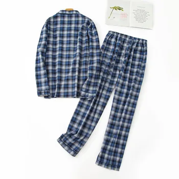 Priložnostne kariran pižamo določa mens pomlad dolgimi rokavi bombaž preprost pižame, moške sleepwear more plus velikost