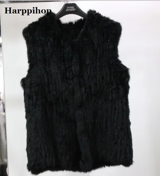 Harppihop Krzno 2021 Gospa Moda Resnično Pletenje Zajec Krzno Telovnik Waistcoat Ženske naravnega Krzna telovnik Gilet Vrhnja oblačila telovnik