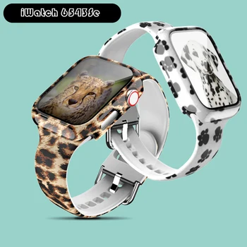 Okvir+Steklo+Kovček+Pas Za Apple Watch band 44 mm 40 mm 38 mm 42mm Natisnjeni watchband Silikonski correa zapestnica iWatch serie 3 4 5 6 se