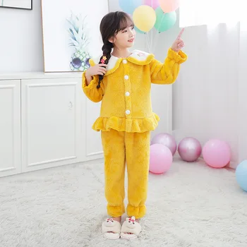 Dekliške Pižame Nastavite Jeseni In Pozimi korejskem Slogu Baby Dekle, Homewear Toplo Flanela Malčka Dekle Nightgown 2-15Y Otrok Pajama