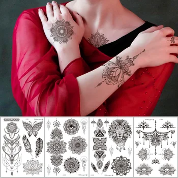 18 Vrst Ženske Začasni Tattoo Black Mandala Cvetje Tetovaže Nalepke Body Art Nepremočljiva Razpoložljivi tatouage temporaire