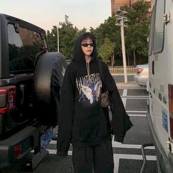 2021 Jesen Zima Hoodies Ženske Plus Žamet Dolgimi Rokavi Jakno Prevelik Majica Korejski Goth Oblačila Harajuku Vrhovi Tiskanja