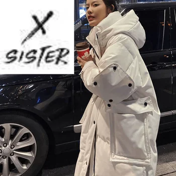 X'sister korejski Moda za Ženske Mid-dolžina Debele Navzdol Jakno 2021 Pozimi Orodje Oblazinjeni Čez kolena Prešite Suknjič Y2K