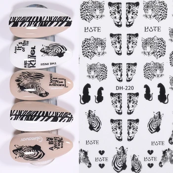 1 List Črno-Leopard Serpentine Ljubezen Srce Design 3D Nalepke za Nohte Kača Tiskanja Geometrijske Vzorce Nail Art Okras nega nohtov