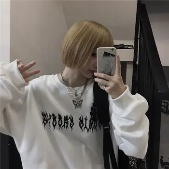 HOUZHOU Gothic Harajuku Prevelik pulover s kapuco Jeseni Ulične Wommen Black Hip Hop Puloverji Nekaj Goth Bela Majica Fashion