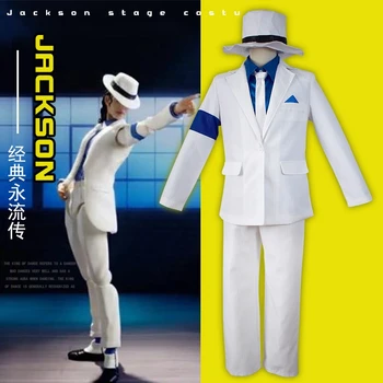 Po meri Narejene Michaela Jacksona Smooth Criminal bo Ustrezala Michael Jackson Cosplay Kostum vrh+hlače+majica+kravato+klobuk+trak