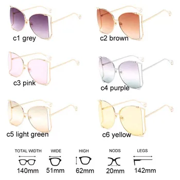 Moda Prevelik Sončna Očala Ženske 2021 Blagovne Znamke Oblikovalec Velik Kvadrat Sonce Očala Pearl Dekoracijo Mačka Oči Odtenki Metulj Očala