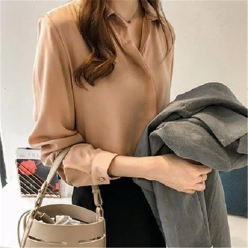 Jeseni Obleko Eleganten Top Ženske Long Sleeve Solid River Basic Majica Korejskem Slogu Urad Ženske Šifon Bluzo Plus Velikost Bluze