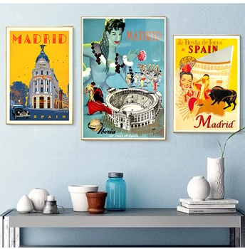 Španija Madrid Bikoborbe Berlin Nemčija Travel Platna Slike Letnik Steno Kraft Plakati, Prevlečeni Stenske Nalepke Doma Dekor Darilo