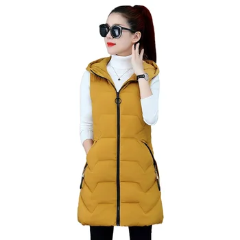 Moda Nove Jesensko Zimske Dolgo Bombaž Brezrokavnik Ženske Jakna korejski Hooded Plašč brez Rokavov Slim Toplo Ženske Waistcoat Plus Velikost 3XL